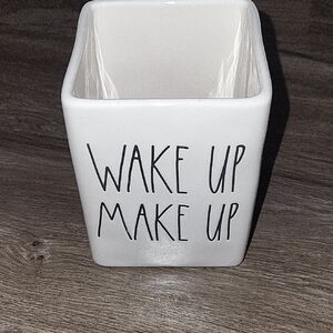 Rae Dunn "WAKE UP MAKE UP" White Square Container Artisan Collection By Magenta